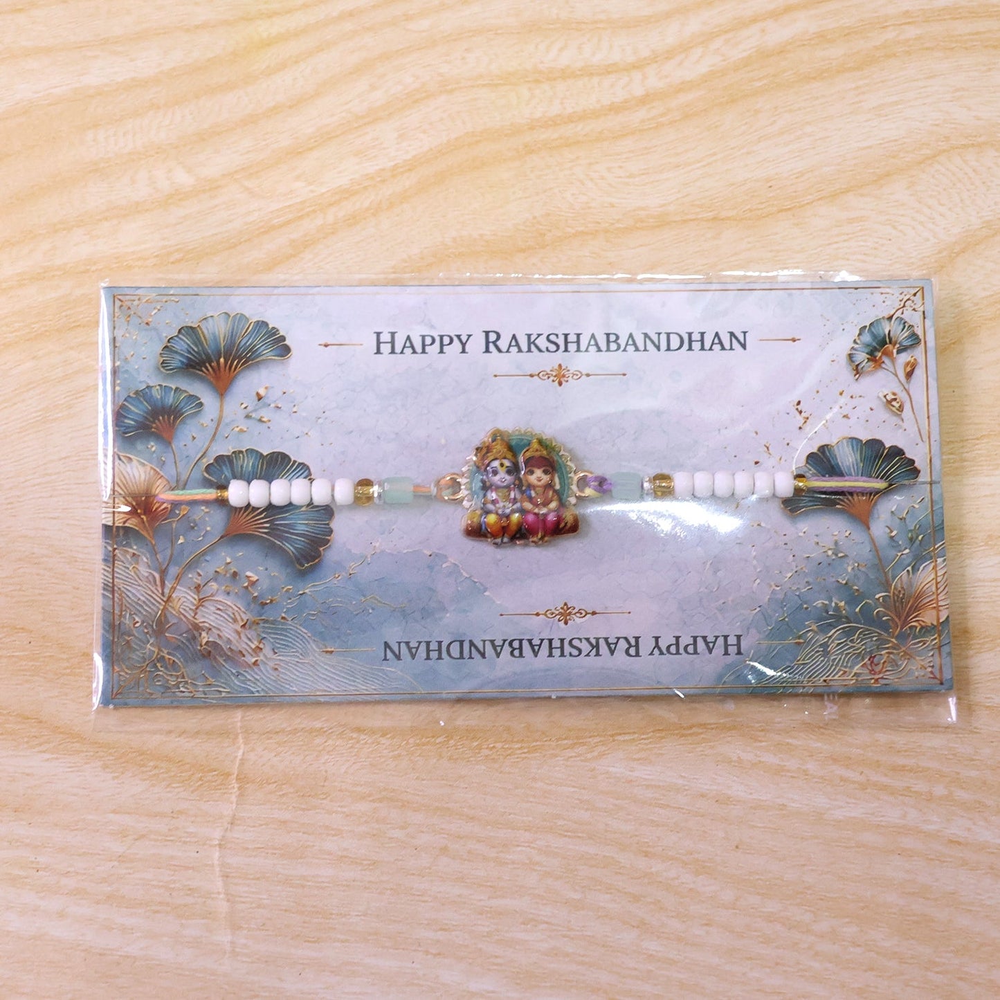 Cute Radha Krishna Printed Pearl Beads Traditional Designer Rakhi