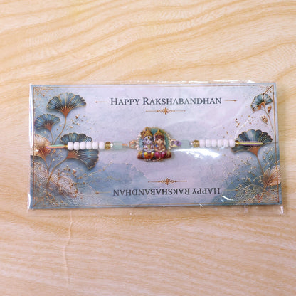 Cute Radha Krishna Printed Pearl Beads Traditional Designer Rakhi