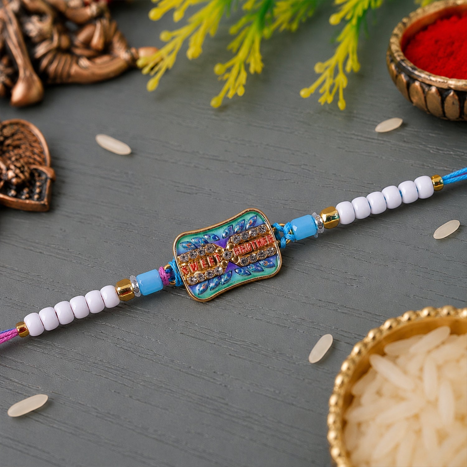 Sweet Brother Meenakari Crystal Stone Multicolor Beads Designer Rakhi
