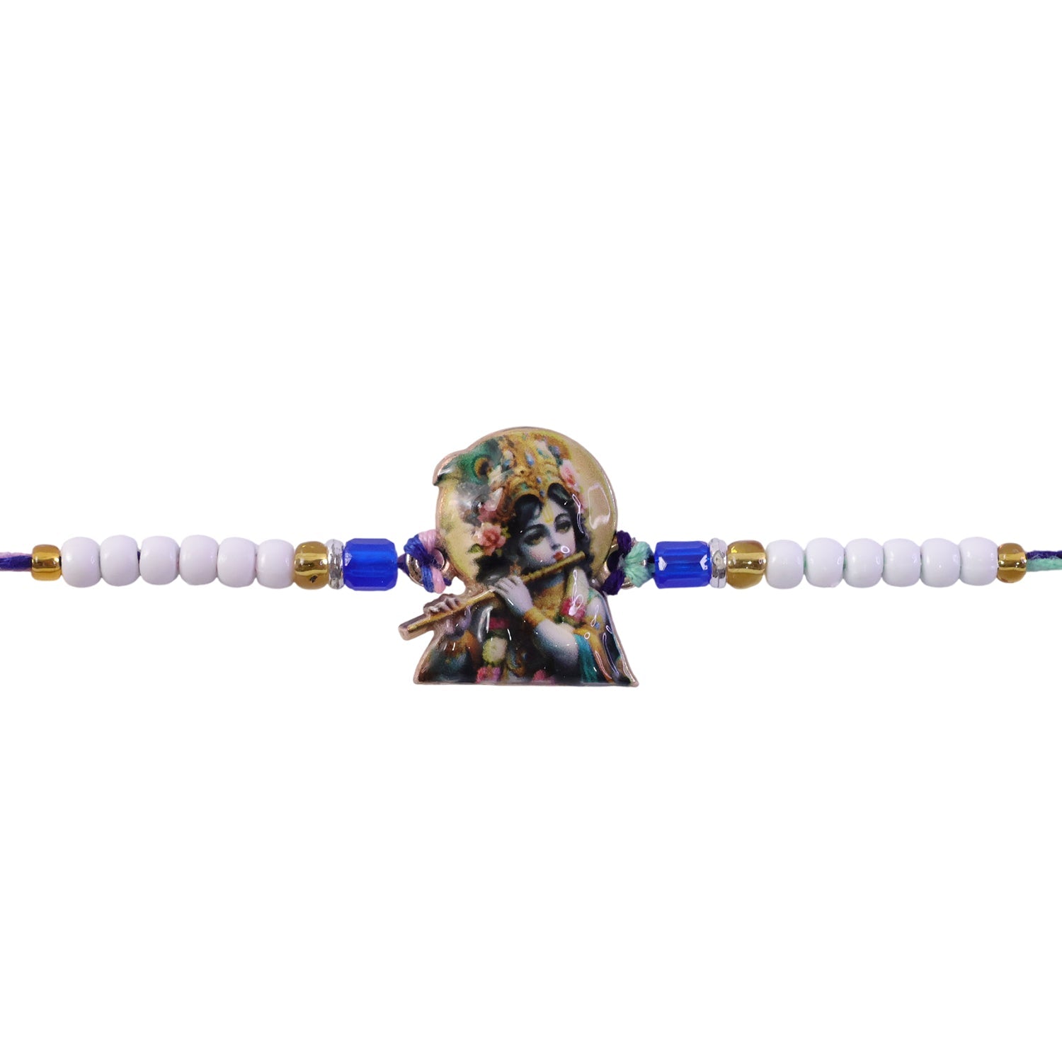 Krishna Bansuri Printed Pearl Beads Traditional Designer Rakhi