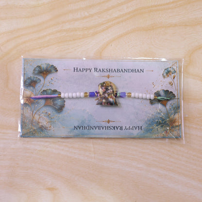 Krishna Bansuri Printed Pearl Beads Traditional Designer Rakhi