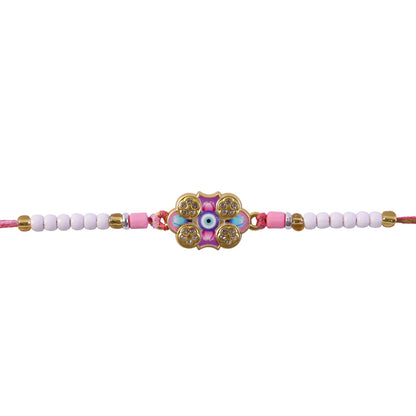 Floral Nazar Evil Eye Crystal Stone Pearl Beads Designer Rakhi