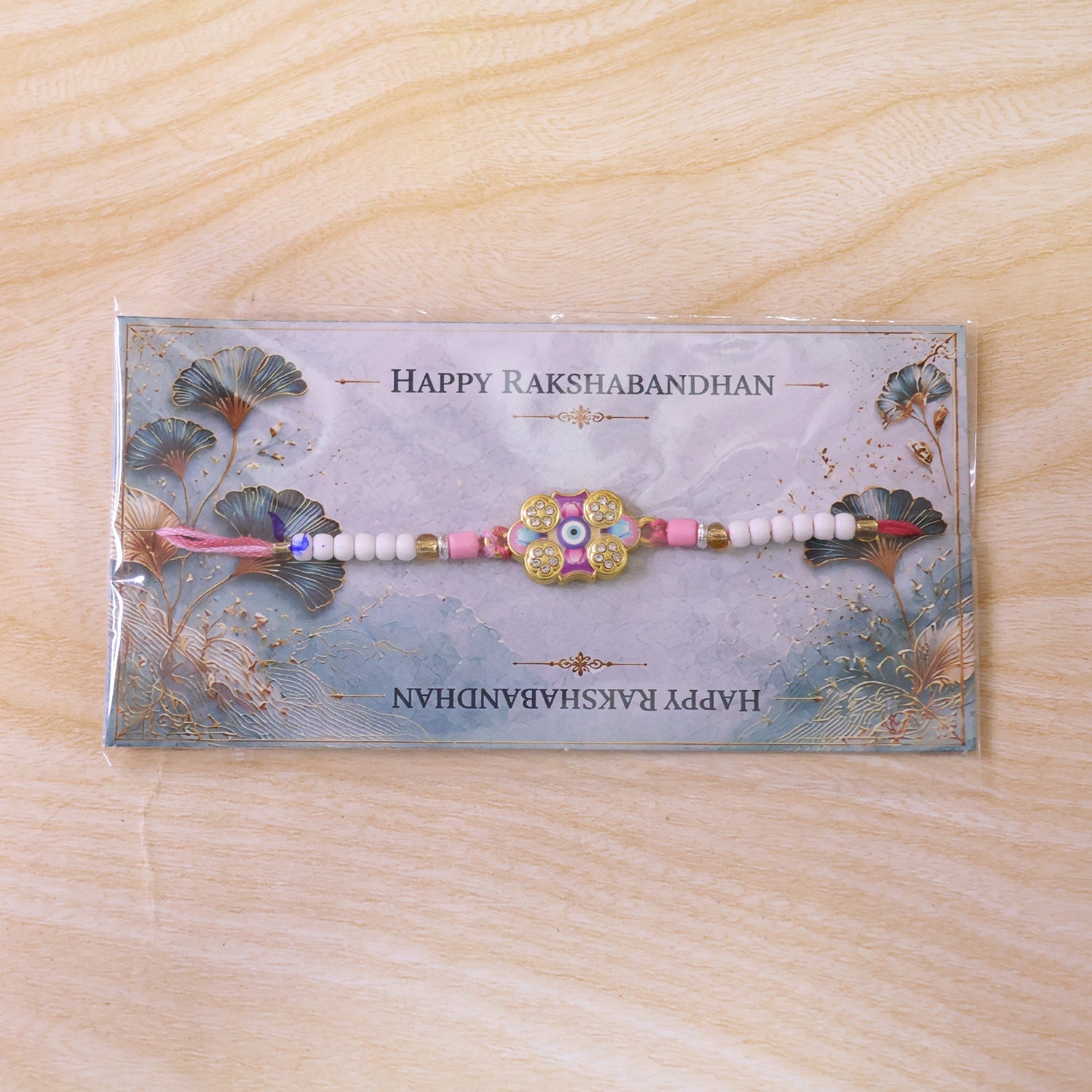 Floral Nazar Evil Eye Crystal Stone Pearl Beads Designer Rakhi