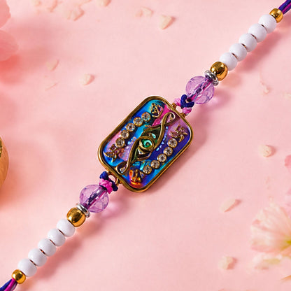 Rectangle Infinity Evil Eye Crystal Stone Multicolor Beads Designer Rakhi