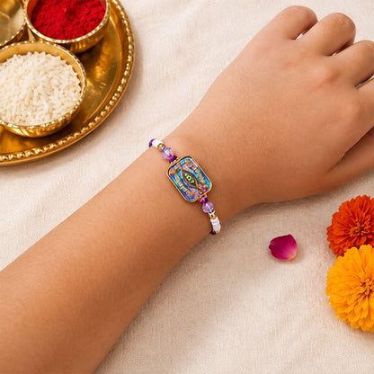 Rectangle Infinity Evil Eye Crystal Stone Multicolor Beads Designer Rakhi