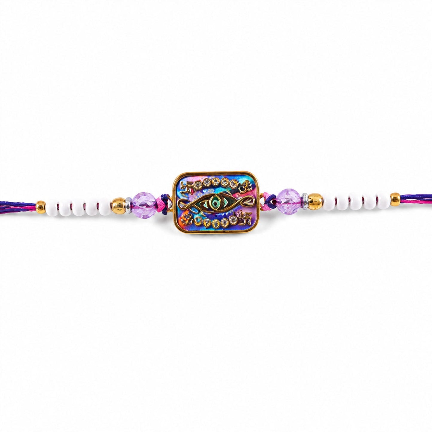 Rectangle Infinity Evil Eye Crystal Stone Multicolor Beads Designer Rakhi