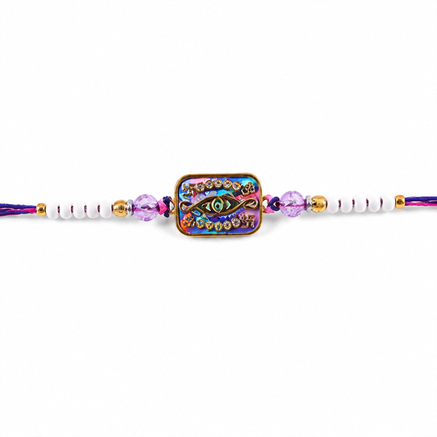 Rectangle Infinity Evil Eye Crystal Stone Multicolor Beads Designer Rakhi