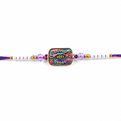 Rectangle Infinity Evil Eye Crystal Stone Multicolor Beads Designer Rakhi