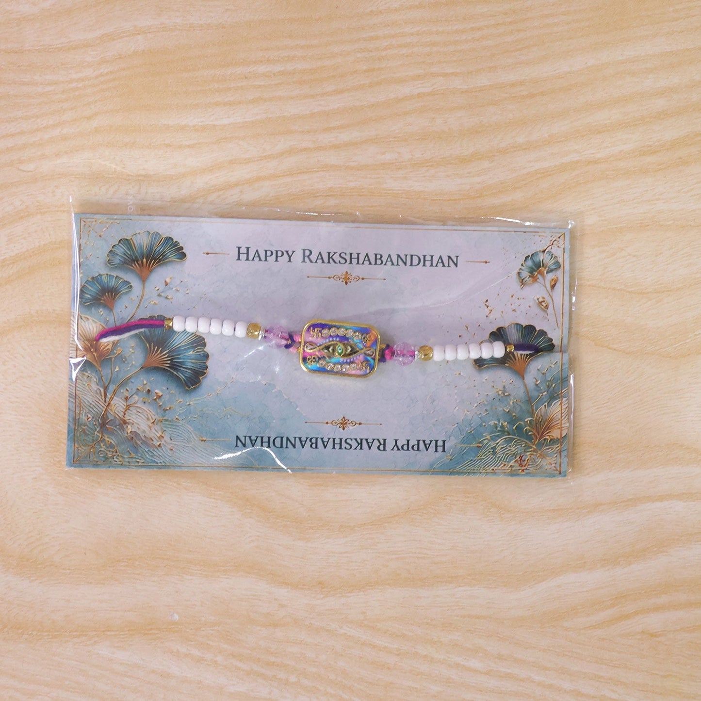 Rectangle Infinity Evil Eye Crystal Stone Multicolor Beads Designer Rakhi