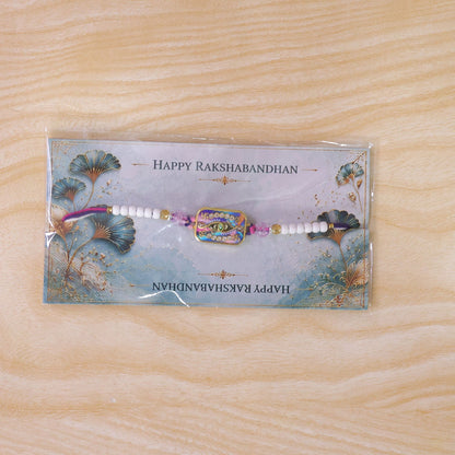 Rectangle Infinity Evil Eye Crystal Stone Multicolor Beads Designer Rakhi