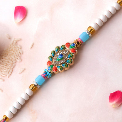 Morpankh Feather Meenakari Kundan Crystal Beads Rakhi