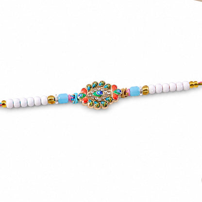 Morpankh Feather Meenakari Kundan Crystal Beads Rakhi