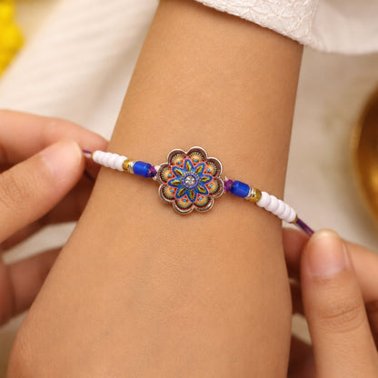 Floral Meenakari Mandala Crystal Stone Multicolor Beads Designer Rakhi