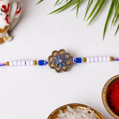 Floral Meenakari Mandala Crystal Stone Multicolor Beads Designer Rakhi
