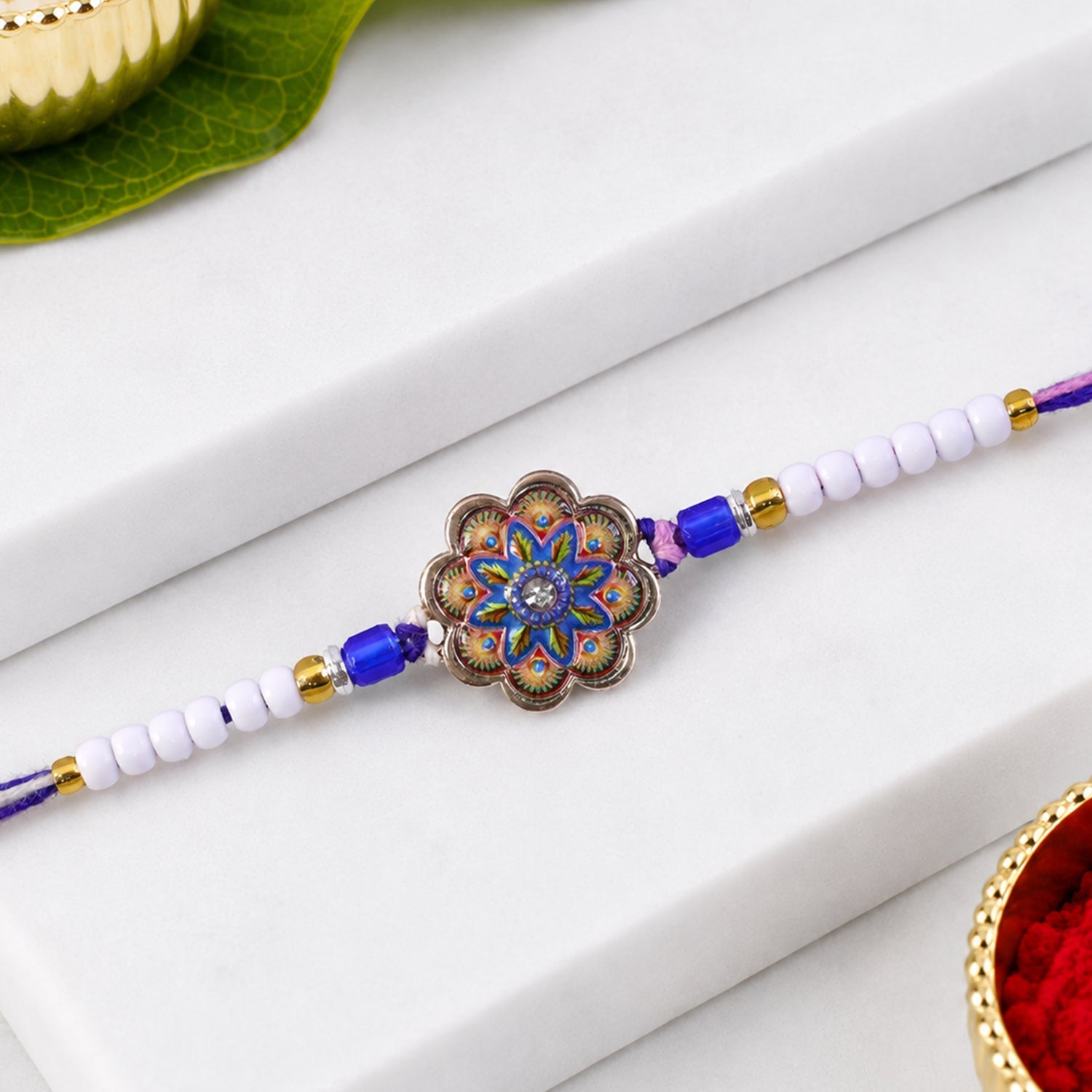 Floral Meenakari Mandala Crystal Stone Multicolor Beads Designer Rakhi