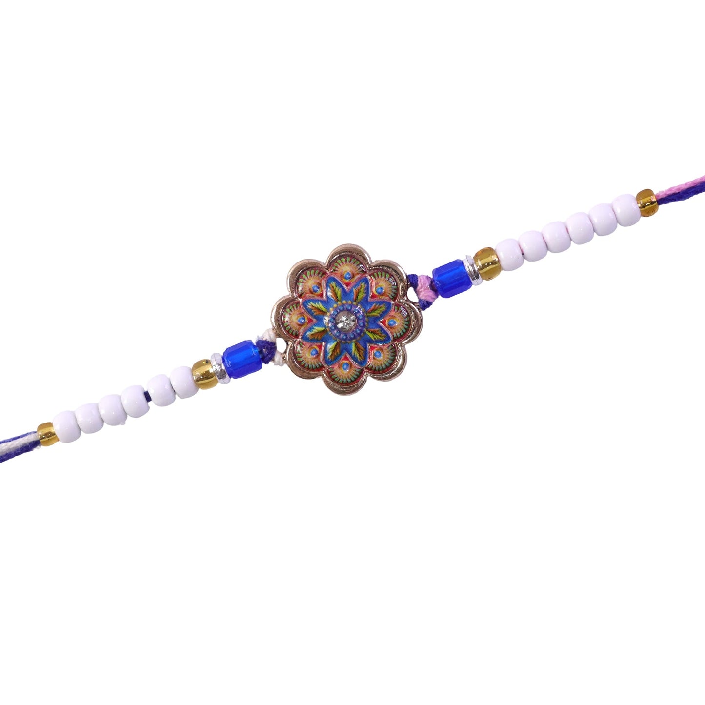 Floral Meenakari Mandala Crystal Stone Multicolor Beads Designer Rakhi