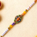Oval Bro Text Meenakari Kundan Enamel Vibrant Cylinder Beads Rakhi