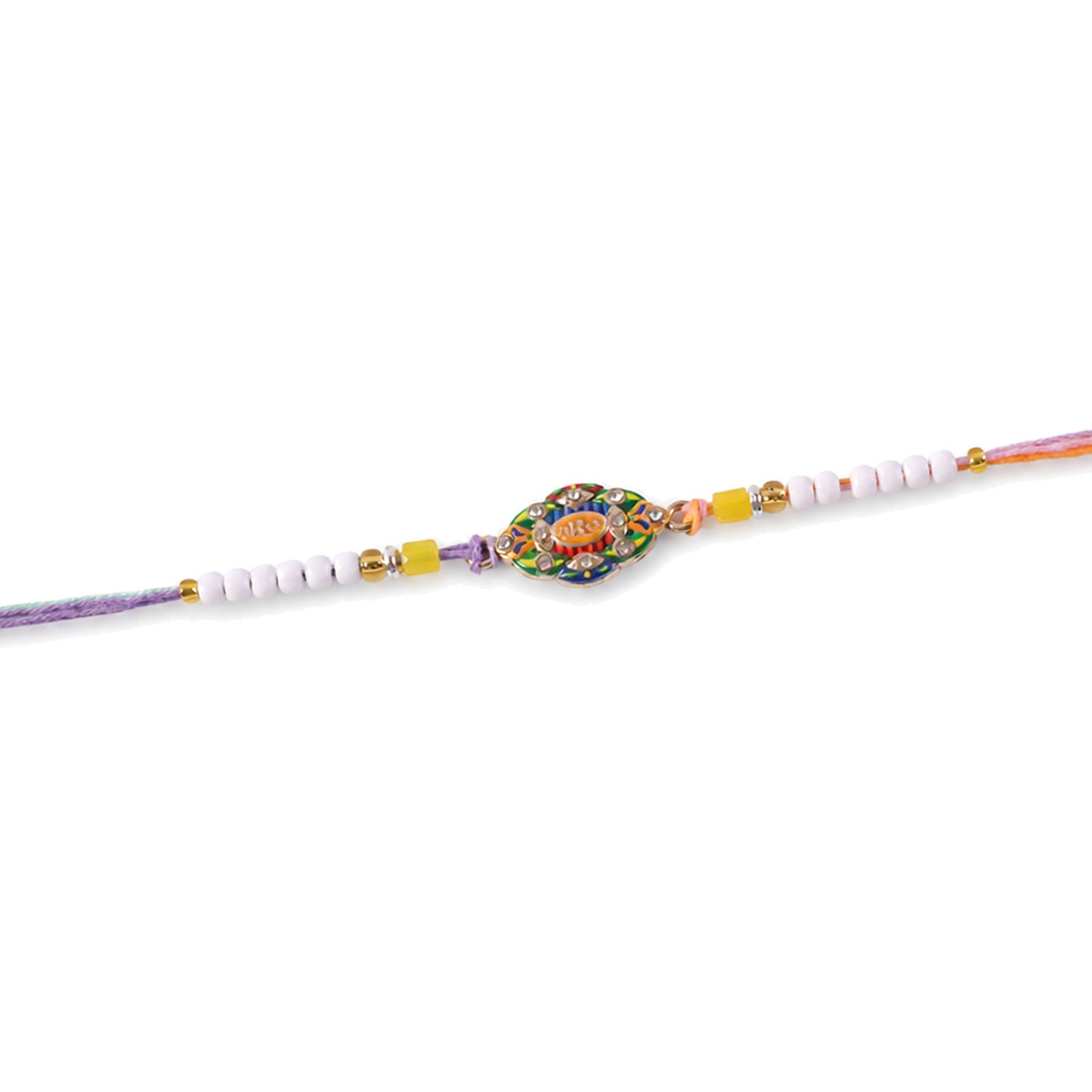 Oval Bro Text Meenakari Kundan Enamel Vibrant Cylinder Beads Rakhi