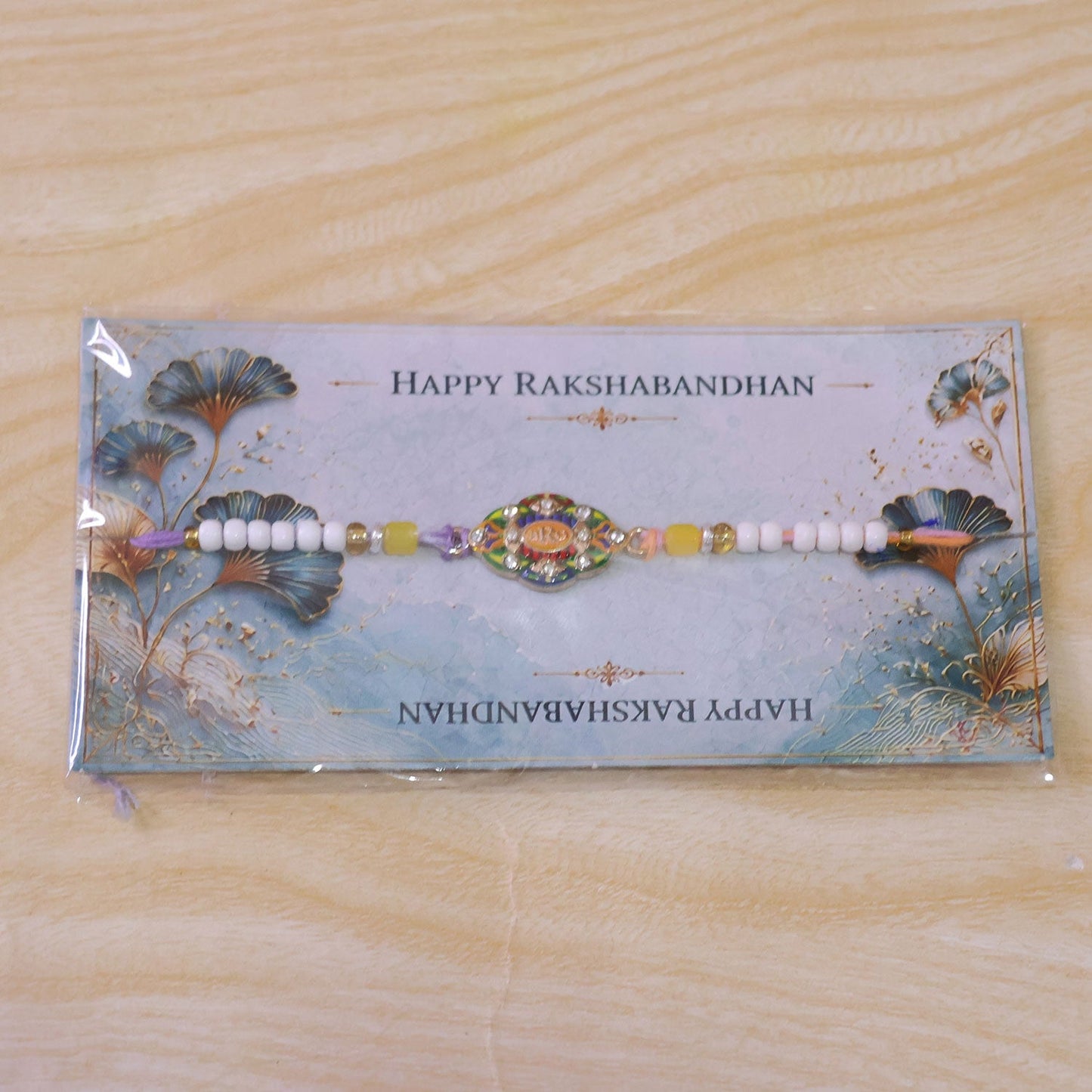 Oval Bro Text Meenakari Kundan Enamel Vibrant Cylinder Beads Rakhi