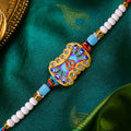 Trishul Nazar Evil Eye Meenakari Crystal Golden Beads Rakhi