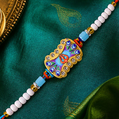 Trishul Nazar Evil Eye Meenakari Crystal Golden Beads Rakhi