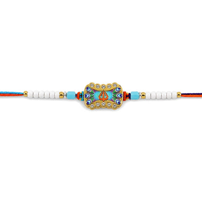 Trishul Nazar Evil Eye Meenakari Crystal Golden Beads Rakhi