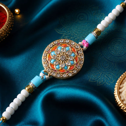 Stylish Chakra Floral Enamel Studded Crystal Pastel Beads Rakhi