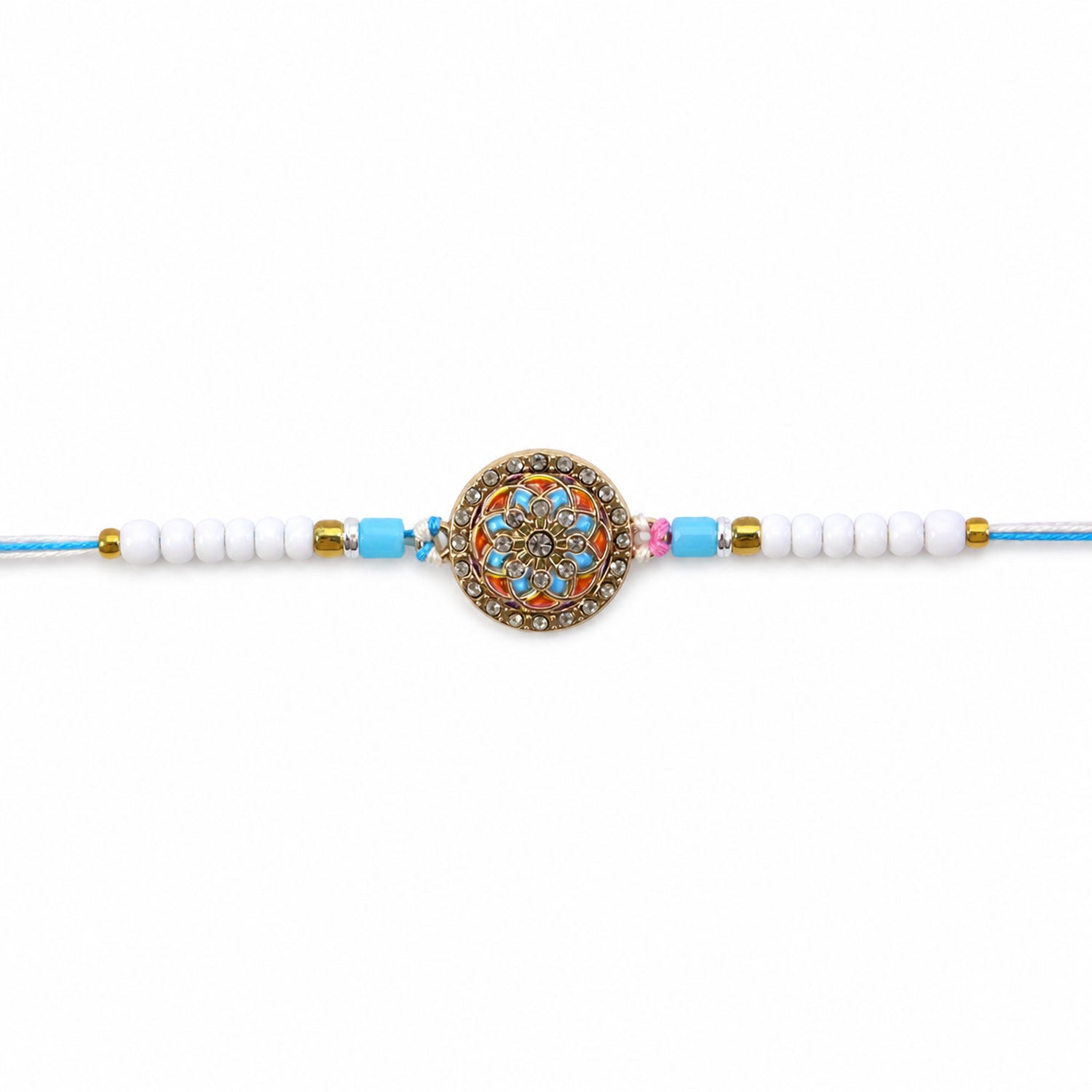 Stylish Chakra Floral Enamel Studded Crystal Pastel Beads Rakhi