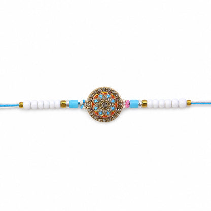 Stylish Chakra Floral Enamel Studded Crystal Pastel Beads Rakhi