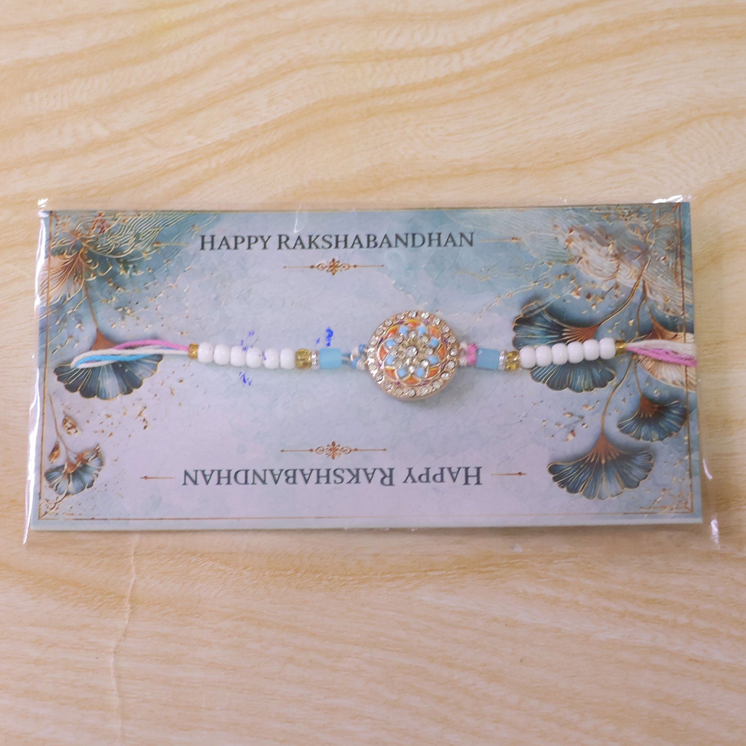 Stylish Chakra Floral Enamel Studded Crystal Pastel Beads Rakhi