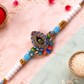 Premium Designer Lotus Petal Meenakari Crystal Stone Beads Rakhi