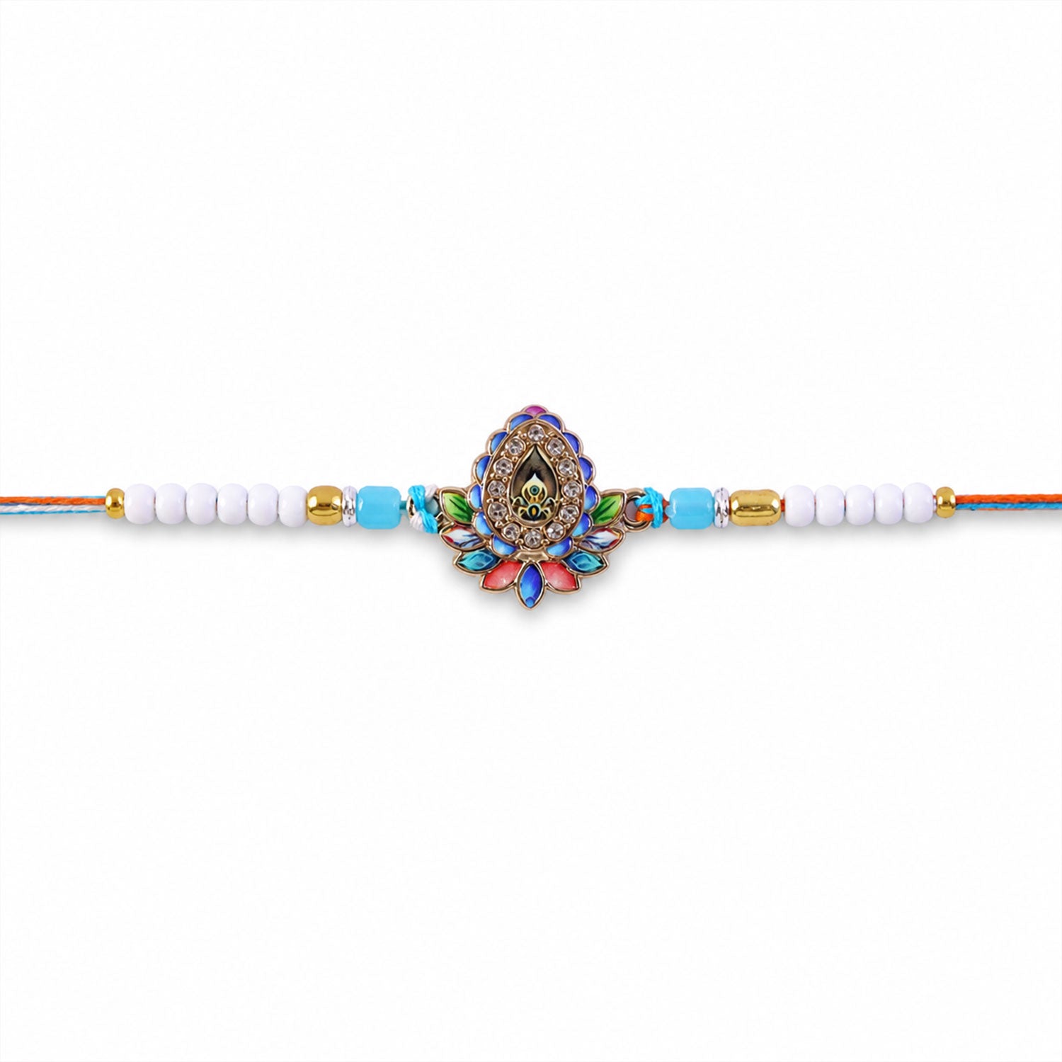 Premium Designer Lotus Petal Meenakari Crystal Stone Beads Rakhi