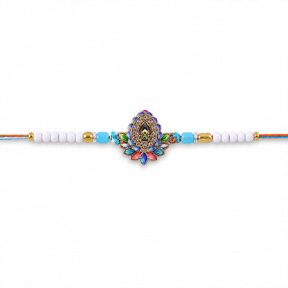 Premium Designer Lotus Petal Meenakari Crystal Stone Beads Rakhi