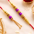 Crystal Stone Gold Beads Bhai Bhabhi Rakhi Lumba Set