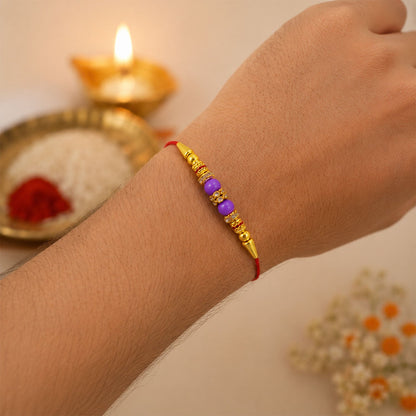 Crystal Stone Gold Beads Bhai Bhabhi Rakhi Lumba Set