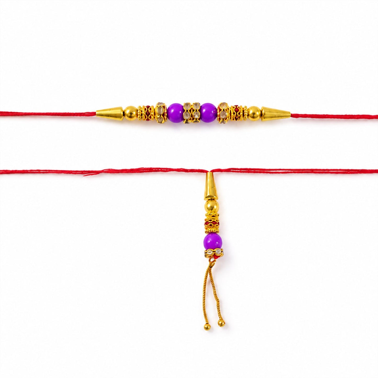 Crystal Stone Gold Beads Bhai Bhabhi Rakhi Lumba Set