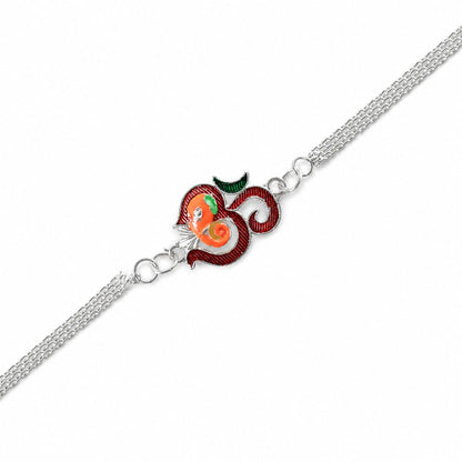 Om Ganesh Motif Enamel Meenakari Silver Chain Designer Rakhi