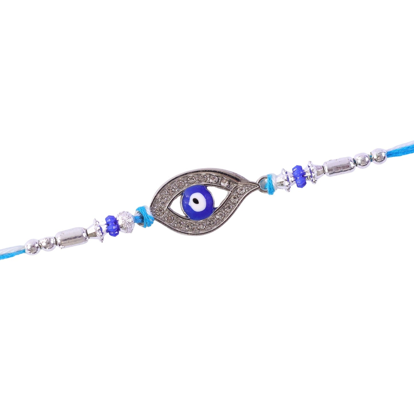 Evil Eye Rakhi with Studded Charm – Blue Crystal Beads