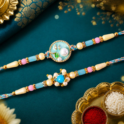 Premium Round Enamel Pearl Beads Bhai Bhabhi Rakhi Lumba Set