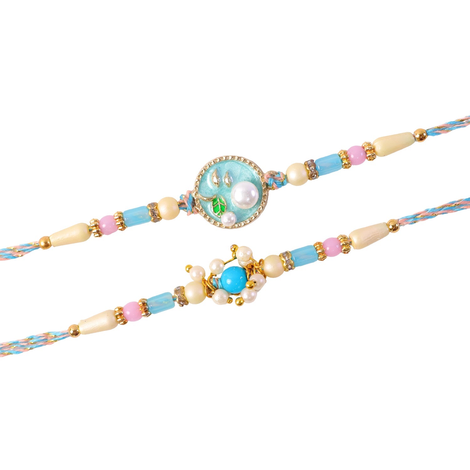 Premium Round Enamel Pearl Beads Bhai Bhabhi Rakhi Lumba Set