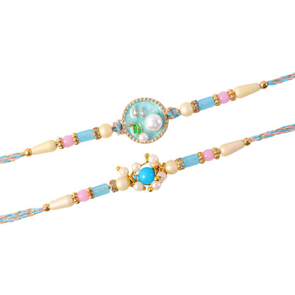 Premium Round Enamel Pearl Beads Bhai Bhabhi Rakhi Lumba Set