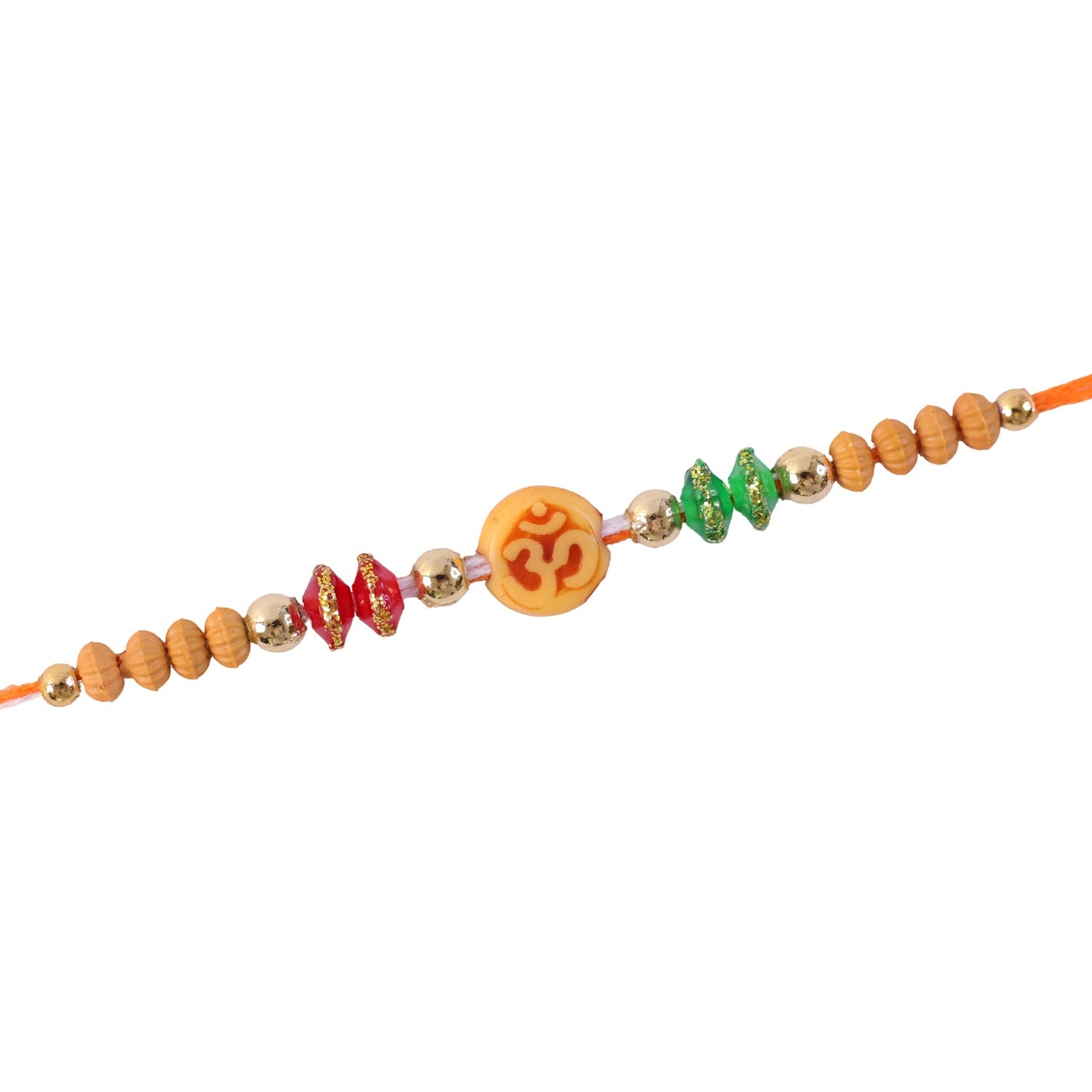 Om Motif Rakhi with Sandalwood Beads & Bead Accents
