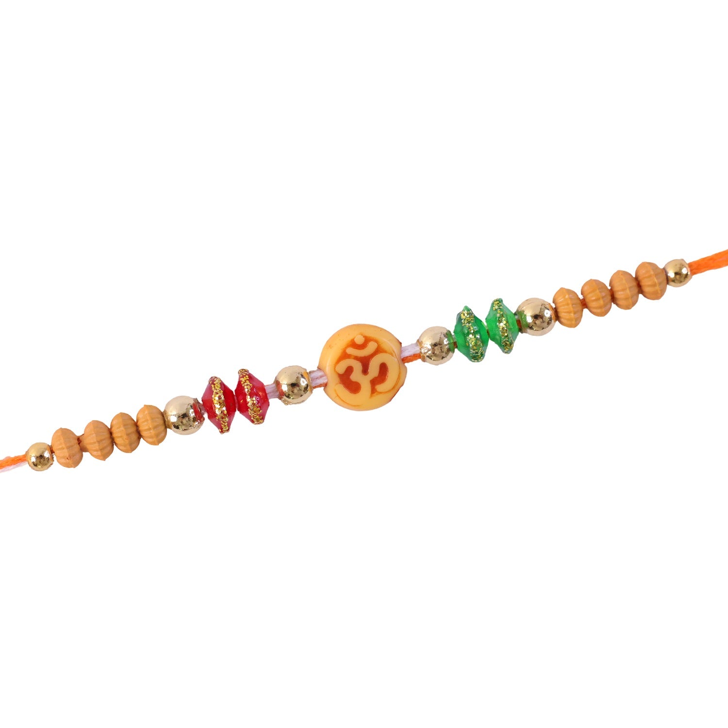 Om Motif Rakhi with Sandalwood Beads & Bead Accents