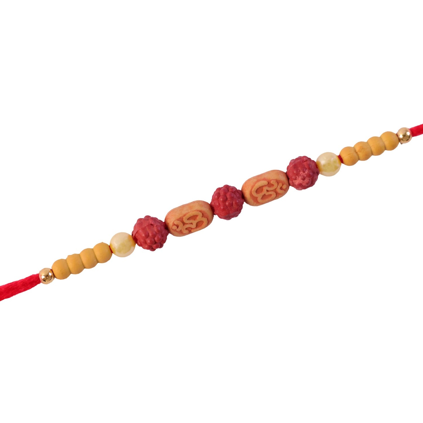 Stylish Om Charm Rudraksha Rakhi with Pearl & Sandalwood Beads