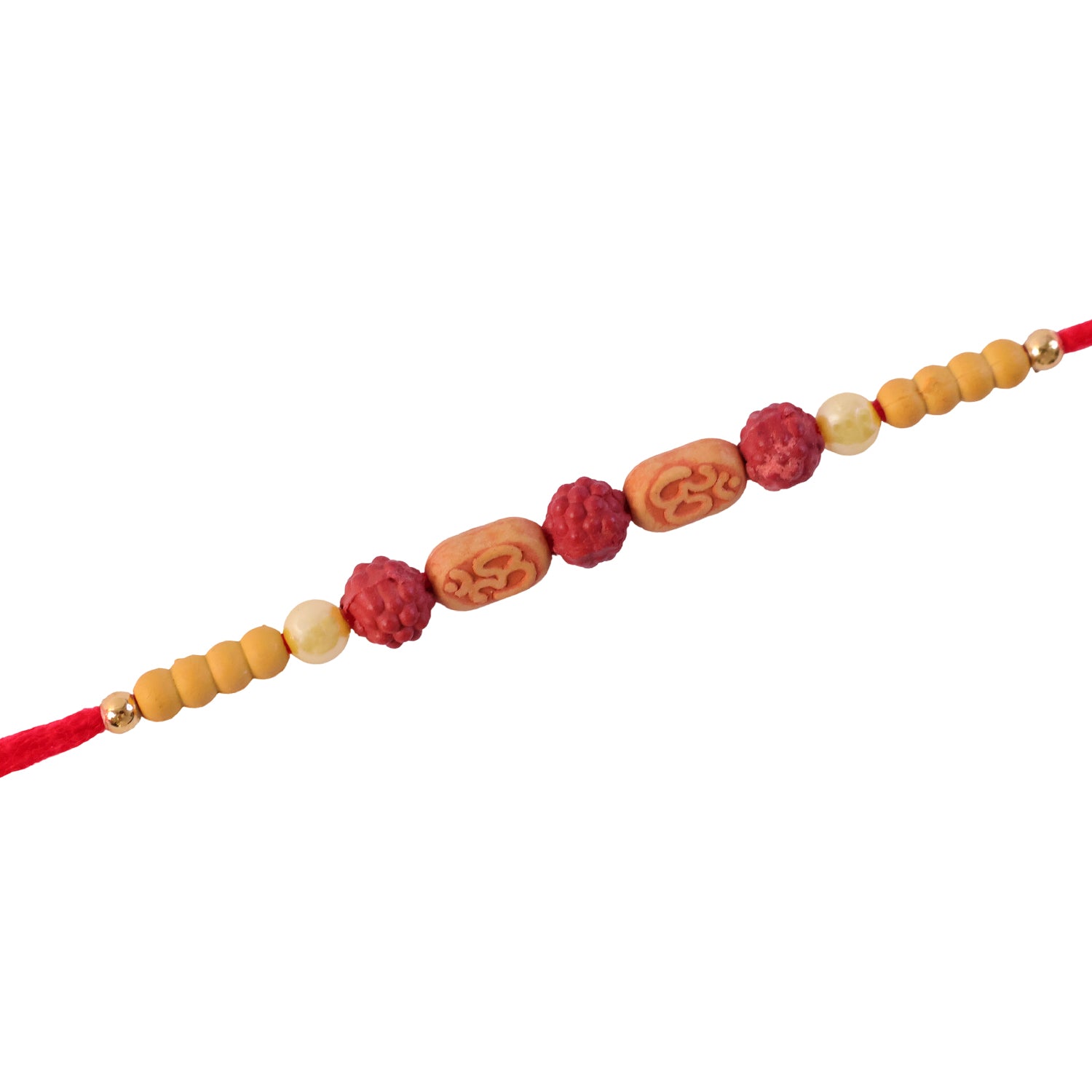 Stylish Om Charm Rudraksha Rakhi with Pearl & Sandalwood Beads