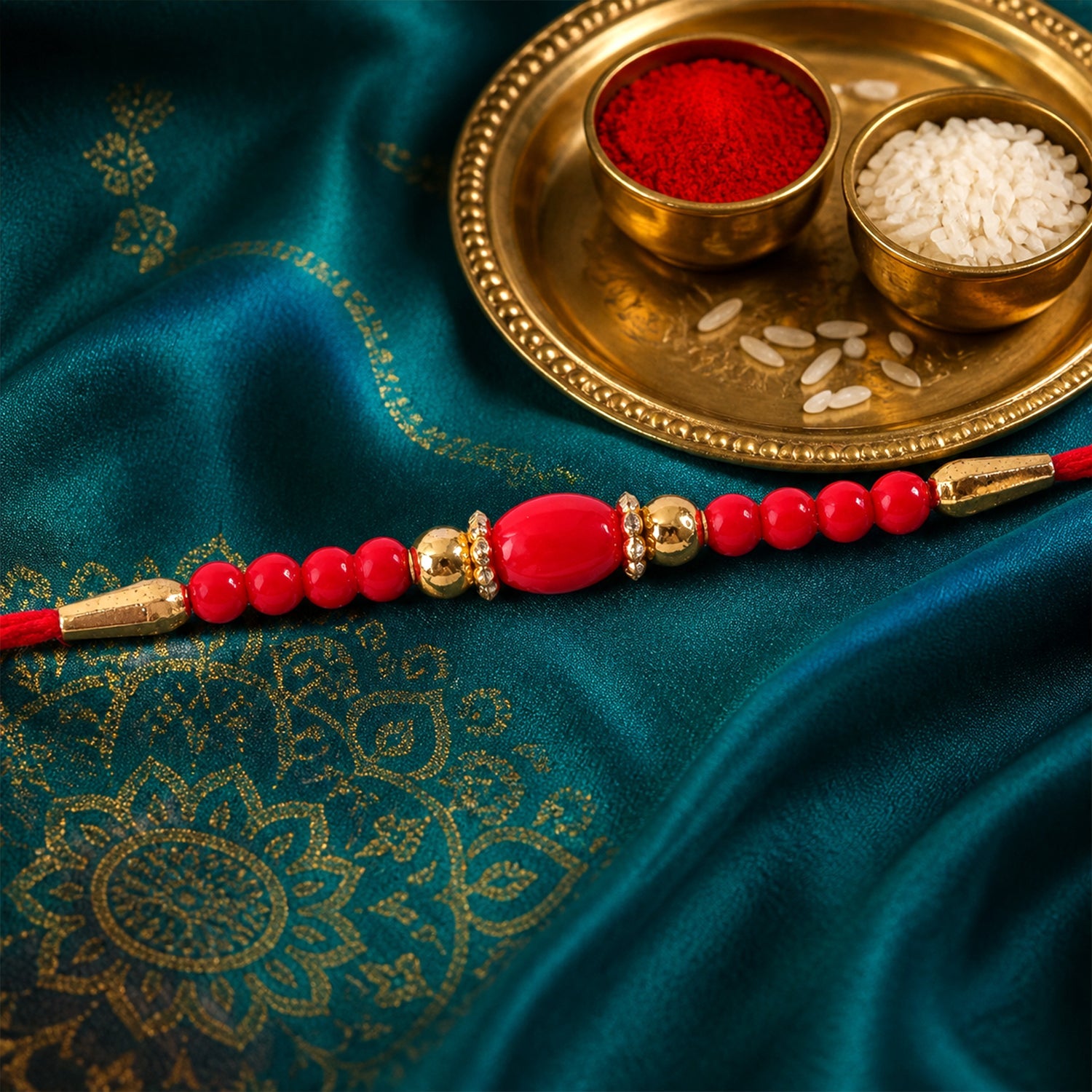 Stylish Stone Golden Oval Bead Crystal Ring Simple Traditional Rakhi
