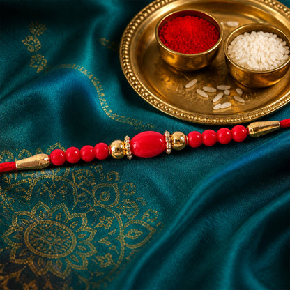 Stylish Stone Golden Oval Bead Crystal Ring Simple Traditional Rakhi