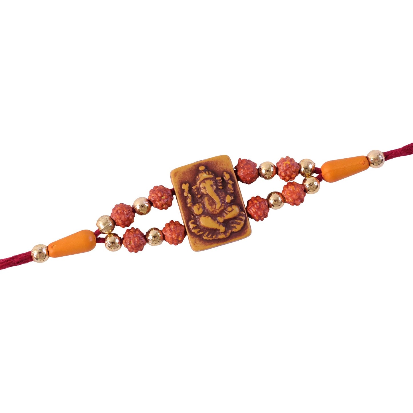 Ganesha Rudraksha Rakhi with Golden Beads – Traditional Rakhi