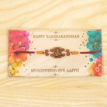 Ganesha Rudraksha Rakhi with Golden Beads – Traditional Rakhi