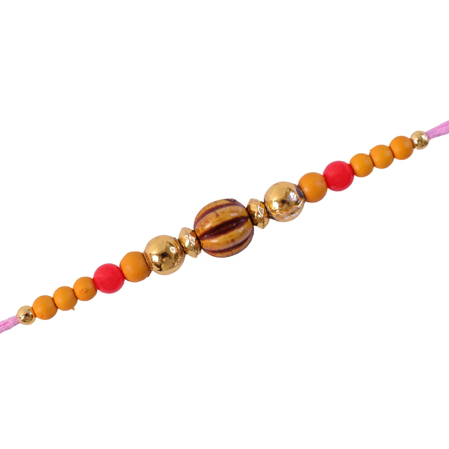Wooden Striped Bead Golden Multicolor Beads Traditional Rakhi
